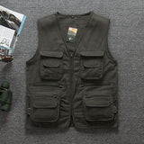 Men Utility Vest Work Zipper Tactical Work Vest Slim Pocket Jacket Cotton Multi-Pocket Casual Men's Vest
