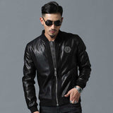 Hand Painted Leather Jackets Skull Embroidery Leather Coat Thick Baseball Collar Leather Jacket Motorcycle Leather Coat for Men