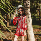 Red Peasant Dress Spring and Autumn Shore Xiao Same Style Blue Tassel Embroidery One-Piece Split Skirt