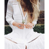 Red Peasant Dress Lace Patchwork Waist-Slimming White Long Sleeve Dress