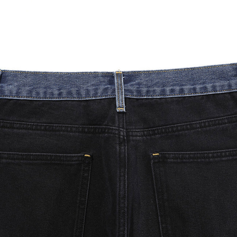 Color Contrast Patchwork Jeans Men's plus Size Retro Sports Trousers Baggy Straight Trousers Street Trendy Trousers Men Jeans