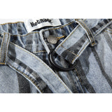 Men Jean Shorts Zebra Print Denim Shorts Men's Summer Washed Distressed Loose Straight Shorts