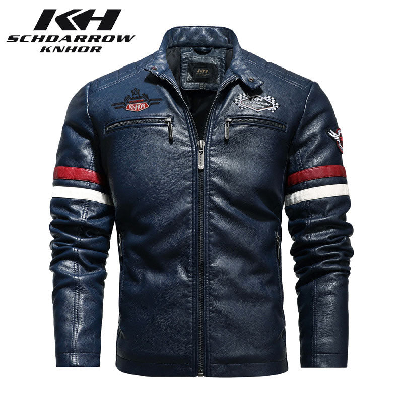 Men's Autumn and Winter Motorcycle Racing Leather Coat Color Matching Motorcycle Thin Single Layer Men's Coat Men Pu Jacket