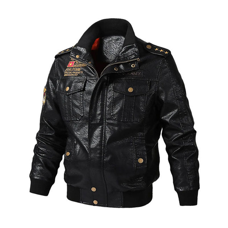 kurtka motocyklowa skórzana retro Men's Casual Faux Leather Jackets PU Leather Military Style Embroidery Outerwear Print Army Aviator Pilot Epaulette Jackets Motorcycle Jacket Riding Jacket