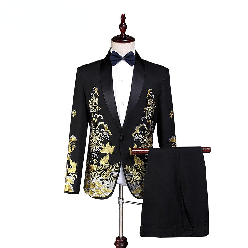 Mens Prom Suits Gold Embroidery