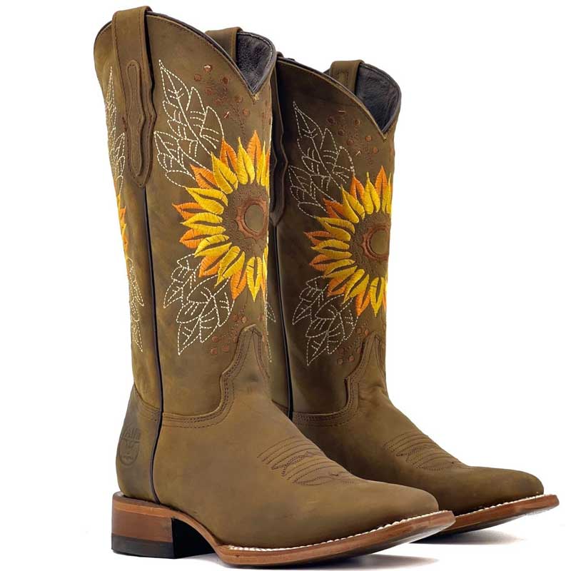 Coachella Ankle Boots U-Shaped Mouth SUNFLOWER Autumn and Winter Large Size Fashion Martin Boots High Heel Pointed Embroidery Fashion Boots