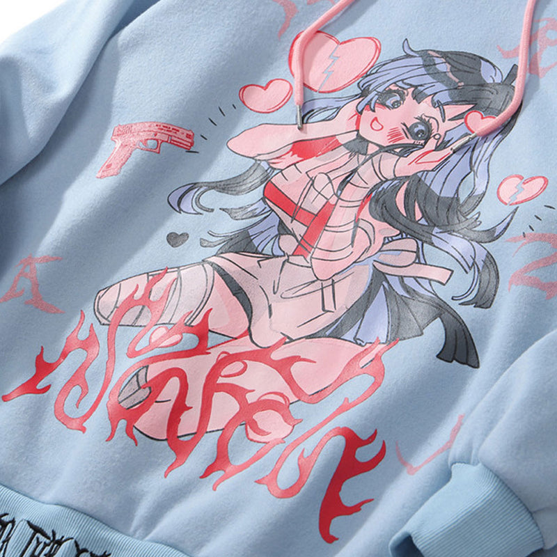 Cartoon Hooded Sweatshirt Men's plus Size Retro Sports Jacket Long-Sleeved Men's Clothing Loose Fleece Lined Sweatshirt Men Thermal Hoodie