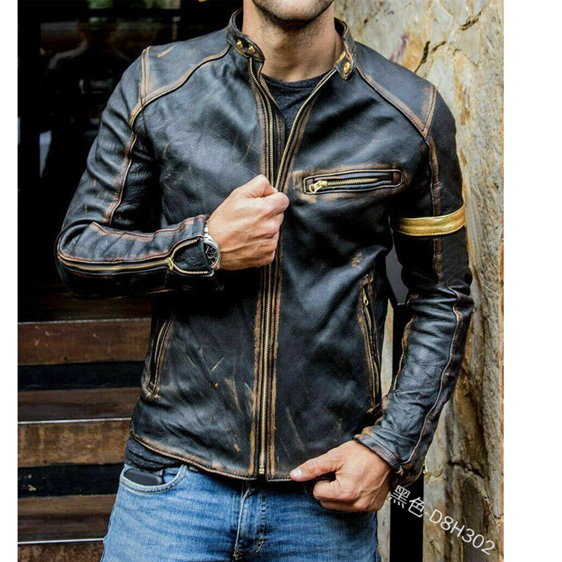 Men's Clothing Leather Coat Teenager Stand Collar Punk Male Motorcycle Leather Men Pu Jacket