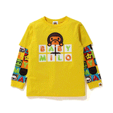 A Ape Print for Kids Sweatshirt Children's Clothing Fake Two-Piece Color Letter Sleeve Stitching Baby Children's Sweater