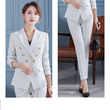 Women Pants Suit Uniform Designs Formal Style Office Lady Bussiness Attire Fashion Autumn And Winter Striped Suit Two-Piece Suit