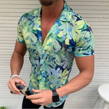 Summer European and American Men's Printed Slim-Fit Short-Sleeved Fashion Casual Men Shirt