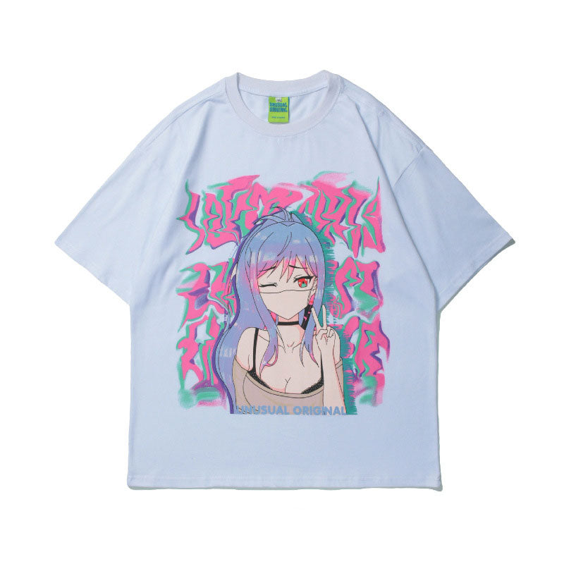 Anime Tshirts Aesthetic Men's Shirt T561 Summer Hip Hop Printed Loose Top T-shirt