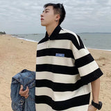 Men Polo Shirts Striped Short Sleeve Polo Collar Top
