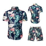 Men's Summer plus Size Retro Sports Fashion Couple Casual Hawaii Beach Flower Shirt Two Pieces Men Shirt