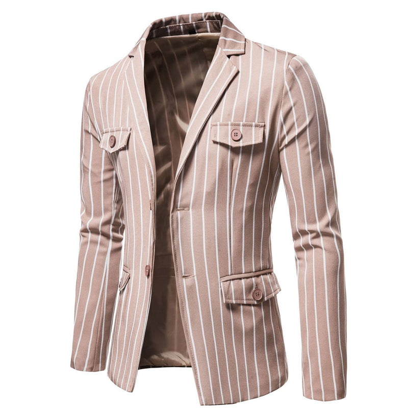 Men's Fall plus Size Suit Jacket Striped Two-Button Single Western British Jacket Men's Suits Jacket Men Blzer