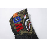 A Ape Print Hoodie Men's and Women's Winter Embroidery Camouflage Stitching Hat Cotton-Padded Coat
