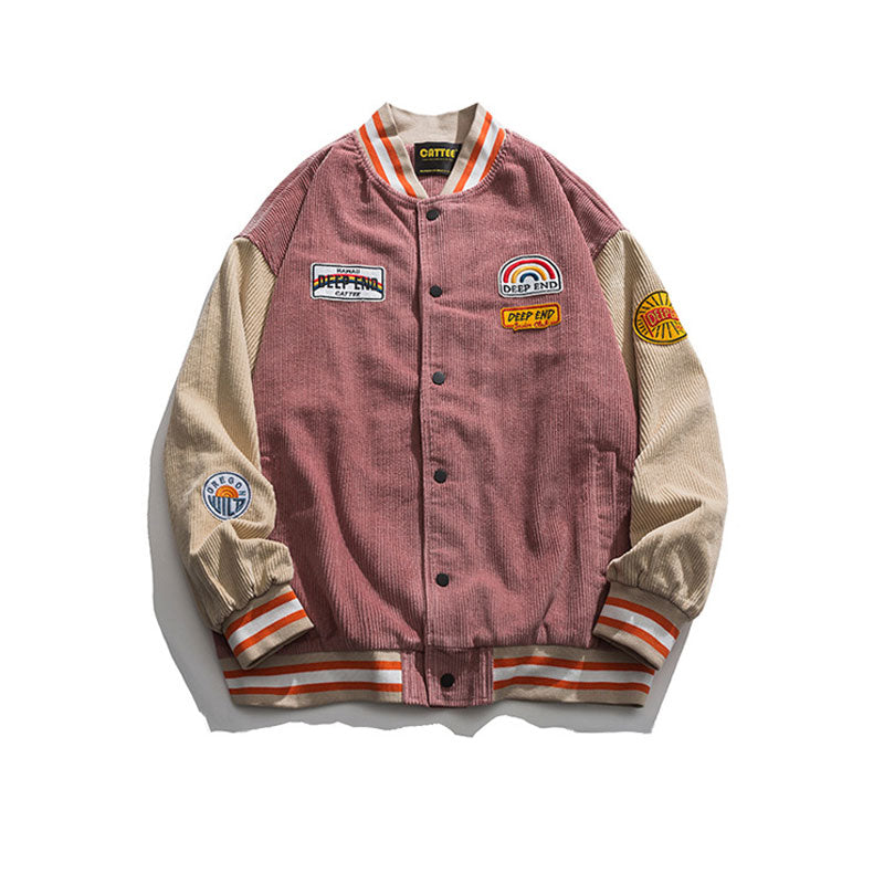 Varsity Jacket for Men Baseball Jackets Autumn and Winter Corduroy Jacket Men's Casual Baseball Uniform Jacket