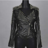 Punk Leather Jacket with Spikes Autumn and Winter Rock Motorcycle Clothing Lapel Imitation Sheep Leather Jacket Punk Rivet Coat for Women