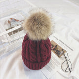 Toque Hat Female Winter Warm Twist Knitted Woolen Cap Fur Ball Sleeve Cap