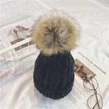 Toque Hat Female Winter Warm Twist Knitted Woolen Cap Fur Ball Sleeve Cap