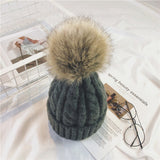 Toque Hat Female Winter Warm Twist Knitted Woolen Cap Fur Ball Sleeve Cap