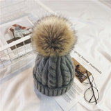Toque Hat Female Winter Warm Twist Knitted Woolen Cap Fur Ball Sleeve Cap