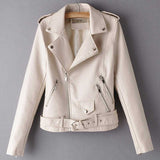 Hot Pink Motorcycle Jacket Autumn Women Clothing Pocket Zipper Sexy Slim-Fitting Biker PU Leather Coat