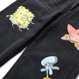 SpongeBob Cartoon Printed Jeans Men Baggy Straight Trousers Hip Hop Trend Casual plus Size Retro Sports Trousers Men Denim Pants