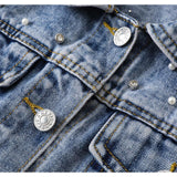 Pearl Jean Jacket Spring and Autumn Casual Pearl Loose Top Denim Jacket for Women