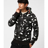 A Ape Print Hoodie Black and White Luminous Shark Coat Looped Fabric Hooded Shark Sweater Shark Embroidered Hoodie