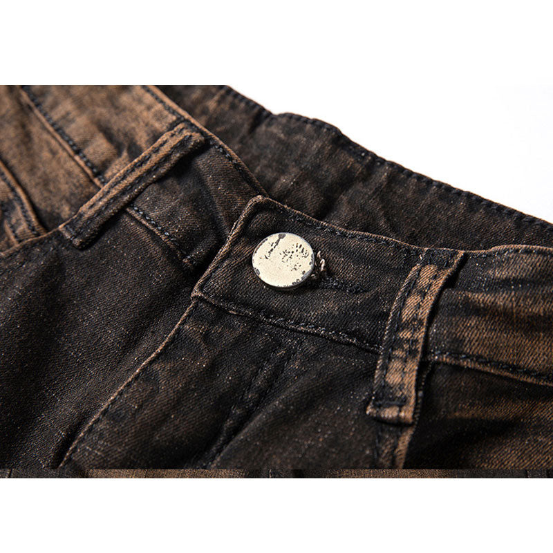 Men Distressed Jeans Man Ripped Jean Destructed Denim Pants Pocket Zipper Straight Jeans Men Stretch Slim Fit Pants