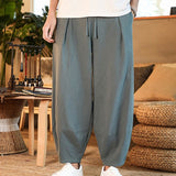 Men Casual Pants plus Size Loose Trousers Summer Cotton Linen Pants Loose plus Size Straight Bloomers Casual Wide-Leg Trousers