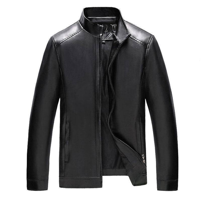 Spring and Autumn Thin Middle-Aged and Elderly Men's PU Leather Coat Business Stand Collar Leather Coat Men's Pu Jacket