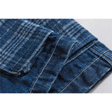 Mens Jean Shorts Cargo Denim Shorts Men Fashion Brands Stitching Plaid Pocket Bermuda Shorts Shorts