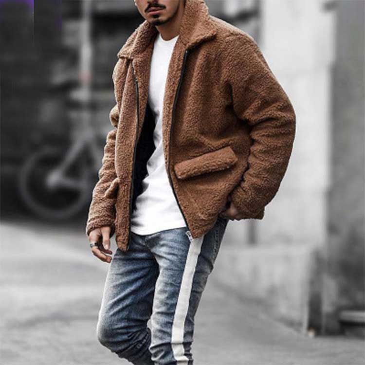 Solid Color Casual Plush Long Sleeve Short Coat