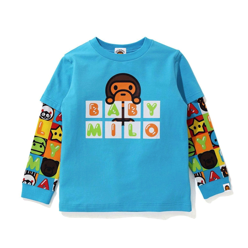 A Ape Print for Kids Sweatshirt Children's Clothing Fake Two-Piece Color Letter Sleeve Stitching Baby Children's Sweater