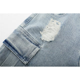 Mens Jean Shorts Washed Make Old Ripped Denim Shorts Men's High Street Fashion Brand Workwear Fifth Pants Street Fashion Loose Middle Pants