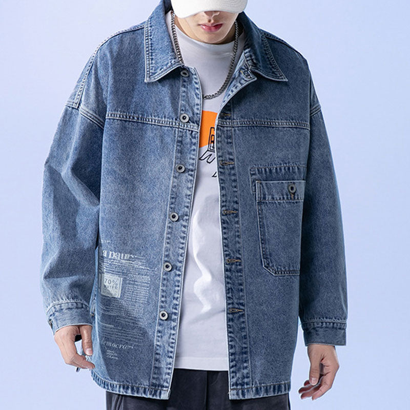 Men's Clothing Spring and Autumn Denim Jacket Loose plus Size Retro Casual Denim Short Gown Men Denim Jacket