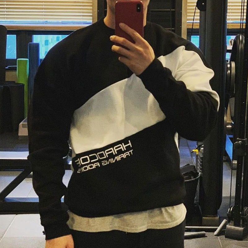 Men's Sports Hoodie Men Sweatshirts Fitness Male's Hoodies Spring Style Long Sleeve Wide Shoulder Sweater Men's Loose Block Fitness Casual Top