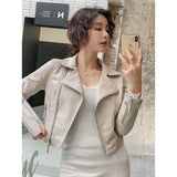 Hot Pink Motorcycle Jacket Slim Solid Color Locomotive Jacket Turn-down Collar Coat