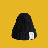 Toque Autumn and Winter Thick Warm Twist Knitted Hat Cone Top Hat Ear Protection Beanie Hat Woolen Cap Men
