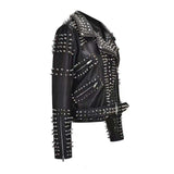 Graffiti PU Leather Jacket Rock Heavy Industry Rivets Fashion Punk Coat Short Slim-Fitting Biker Leather Coat