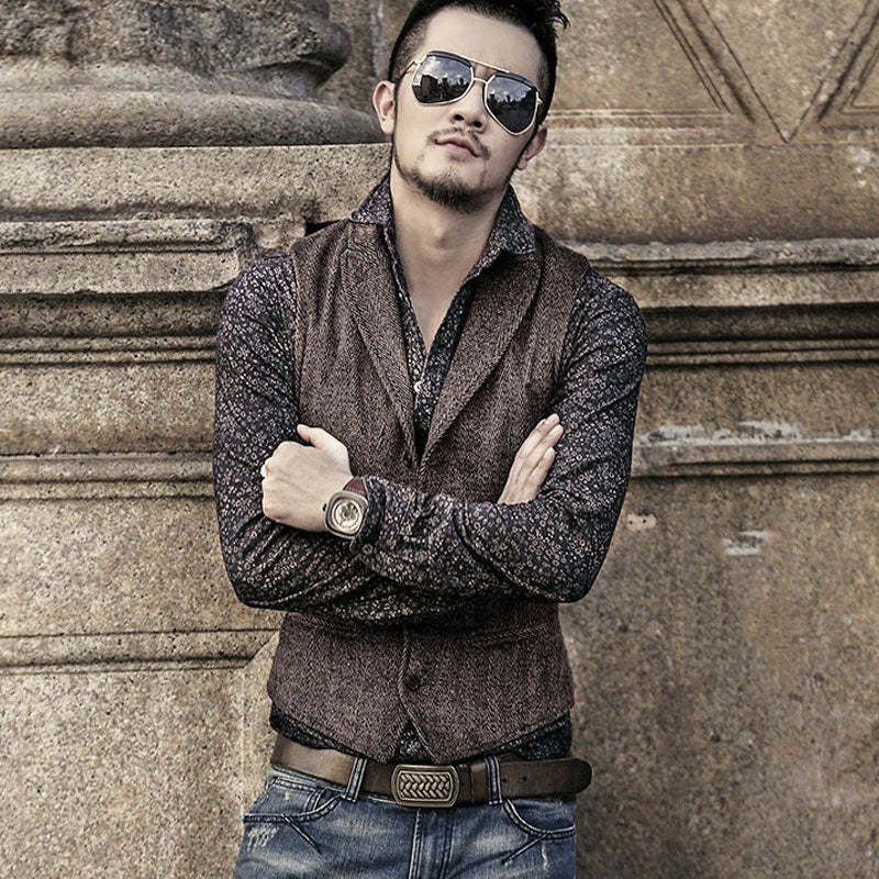 Tuxedo Vests Autumn and Winter Thick Suit Collar British Retro Herringbone Men's Slim Fit Vest