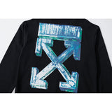 Blue 3d Bar Arrow Print Ow Round Neck Pullover Long Sleeve Sweater Owt