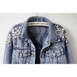 Pearl Jean Jacket Beaded Foreign Trade European and American Denim Jacket Women's Jacket