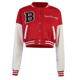 Cheerleader Letterman Jacket Colorblock Printed Leather Sleeve Long Sleeve