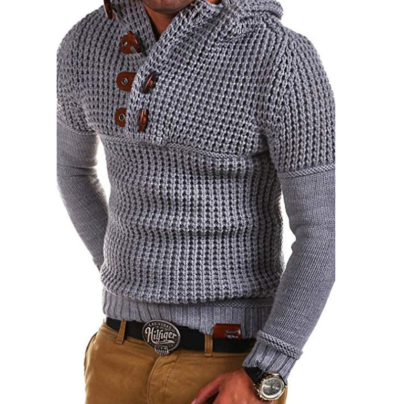 Men's Fashion Hooded Sweater Leather Tag Leisure Pullover Sweater Men Pullover Sweaters