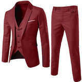 Burgundy Suit Business Casual Suit Three-Piece Set Groom Best Man Wedding One Button Suit Suit