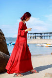Red Peasant Dress Desert Seaside Vacation Embroidered Ethnic Style Retro Dress Long-Sleeved Red Red Dress