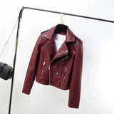 Hot Pink Motorcycle Jacket Autumn Zipper Multi-Color Short Leather Coat Women's Pu Jacket Coat Motorcycle Clothing